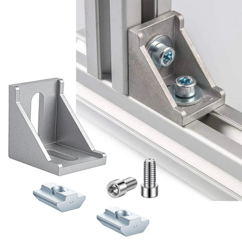 20 Piece 4040 Aluminum Extrusion Connector Kit With Corner Brackets Including 40 M8 T Slot Nuts 40 Washers And 1 Wrench For Industrial Aluminum Profile Assembly Projects Silver