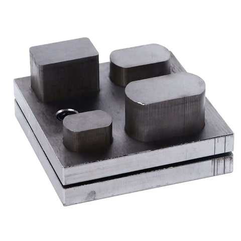 Versatile Alloy Steel Punch Die Disc Set for Jewelry Crafting and Metal Beading displayed with four metal dies.