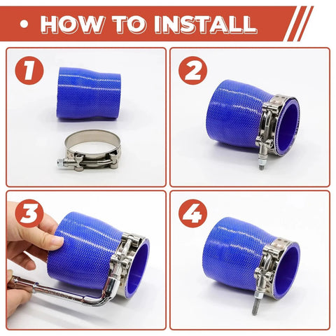 Installation steps for 2 Pack 2 Inch T Bolt Hose Clamps Stainless Steel 304 56mm To 64mm Working Range Suitable For 2 Inch Hose ID