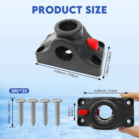Universal Trolling Motor Stabilizer Bracket With Quick Release And Adjustable Support Mount showing dimensions and screws