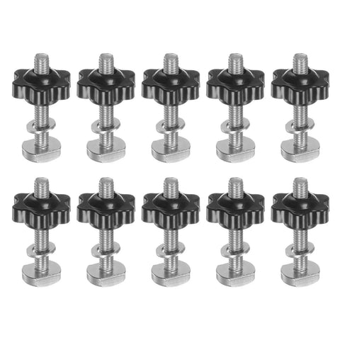 10 Piece T Track Bolts Knob Kit With M6 X 40mm Threaded Bolts And M6 X 25mm Hex Hand Knobs With Washers For Woodworking Jigs