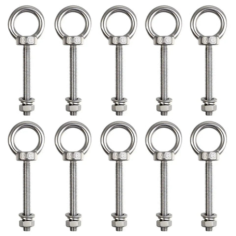 10 Pack M6 x 50mm Eyebolts With Nuts And Washers, Stainless Steel Marine Grade Shoulder Eye Bolts For DIY Projects