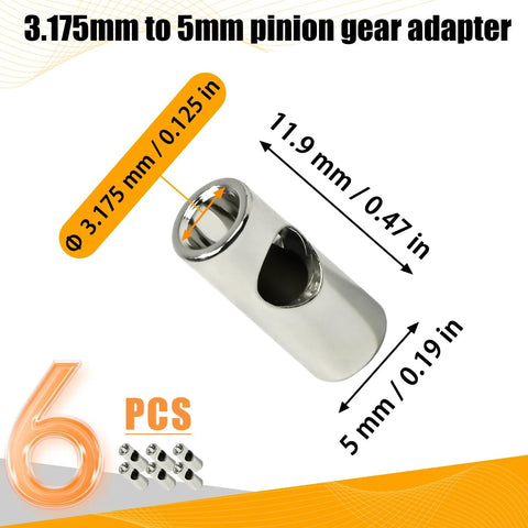 Universal 3.175mm To 5mm Motor Gear Adapter Sleeve Set For 1/10 RC Cars Boats Planes Stainless Steel Pinion Reducer 6-Pack