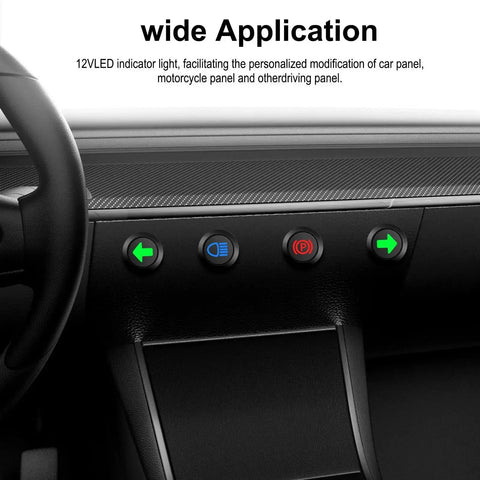 Dashboard with installed 4 Pack Waterproof 12V 24V LED Indicator Lights For Vehicle Panel Mount Half Inch Cutout