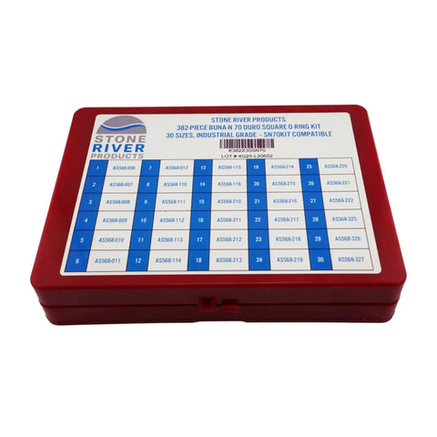 Square Ring Kit 382 Piece Assortment With 30 AS568 Sizes NBR 70A Buna N Square Cut Seals in red case