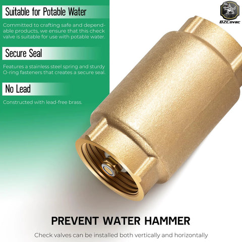 1-inch no-lead brass check valve with backflow preventer for potable water, CVNL100 700 Series, FNPT × FNPT, Amazon.