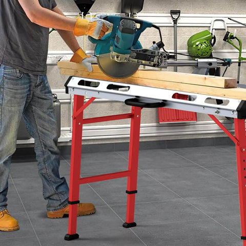 Portable Welding Table 42 By 21 Inches Folding Height Adjustable Top With Beefy 1000 Lbs Capacity in a garage setting