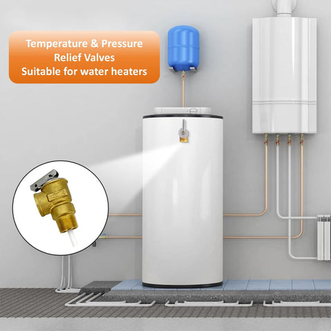 Temperature and pressure relief valve, brass, 3/4in NPT, with extension probe and lever for water heaters