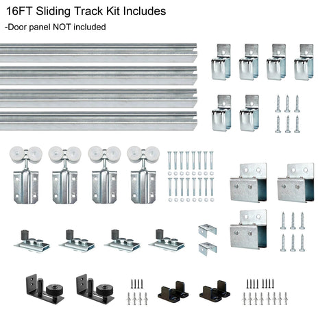 Beefy 16 Ft Exterior Box Track Barn Door Hardware Kit For Outdoor Use Heavy Duty Wall Mount Rail System For Double Sliding Doors