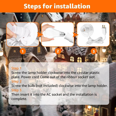 Steps for installing Two Pack Blow Mold Light Kit Replacement With E27 E26 Bulb Cord For Halloween And Christmas Decor in village scene