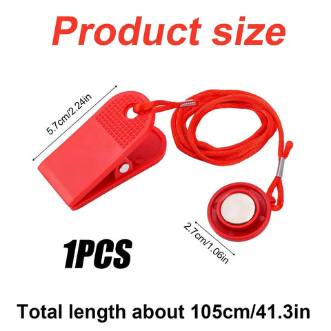 Red Universal Treadmill Safety Key Replacement With Emergency Stop Magnet for most running machines, 105 cm long.