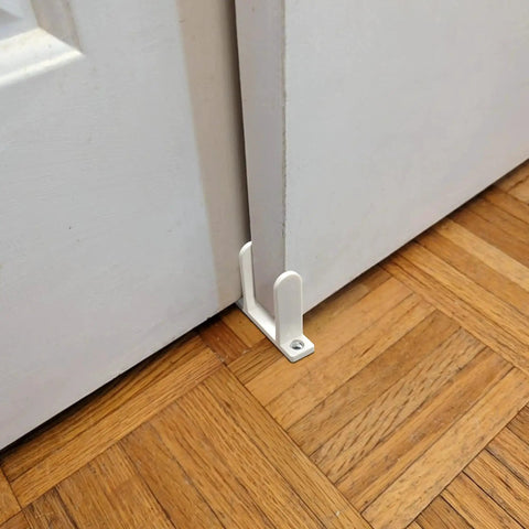 4 Pack Universal ABS Sliding Closet Door Floor Guides for 1-3/8 Inch Thick Doors White Bottom Guides with Screws installed on floor