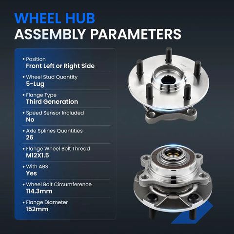 Front Wheel Bearing Hub Assembly For Toyota Camry 2018-2022, Avalon 2021, And Lexus ES250 2021-2023 With ABS, 5-Lug