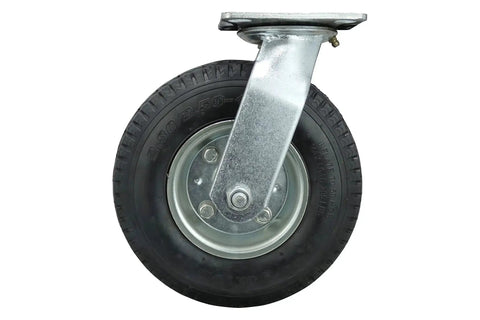 8 Inch Pneumatic Caster Wheel With Swivel Plate And Ball Bearing Steel Hub Five Eighths Inch Bore 220 Pound Load Capacity
