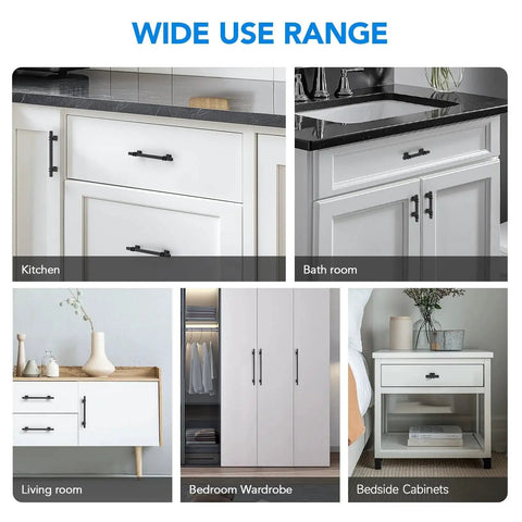 3 Inch Black Cabinet Handles 30 Pack Square Zinc Alloy Pulls in kitchen, bathroom, living room, wardrobe, bedside cabinets.