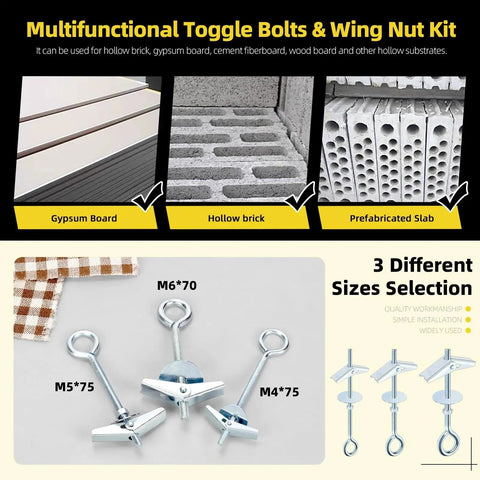 18Pcs M4 M5 M6 Eye Bolt Toggle Bolts Assortment Kit With Eye Hooks For Drywall And Concrete Ideal For Hanging Lamps And Heavy Items