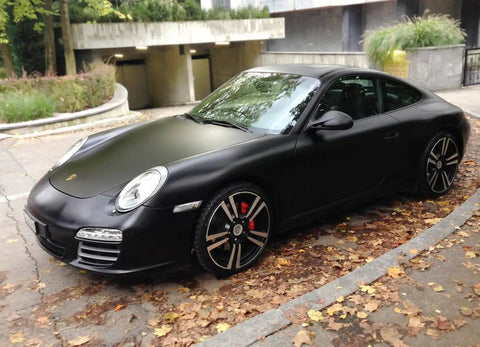 Matte Black Vinyl Wrap Roll With XPO Air Release Technology For DIYers 1Ft By 5Ft Durable Lightweight Film For Easy Wrapping And Paint Alternative From VViViD Vinyls on a Porsche 911.