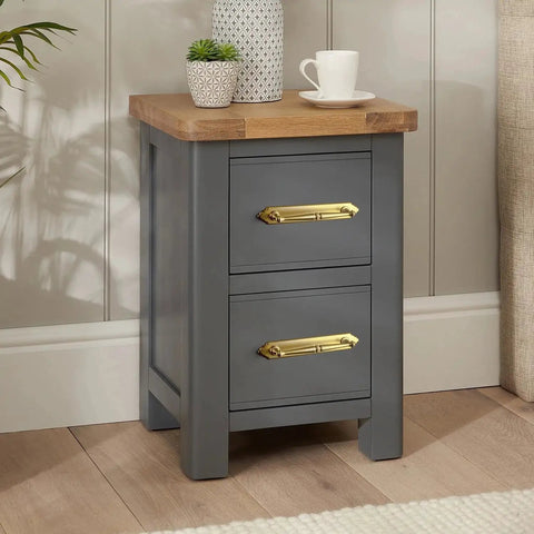 Gray cabinet with Champagne Bronze Cabinet Pulls 5.04 Inch Center To Center With Back Plate Zinc Alloy 2 Pack installed