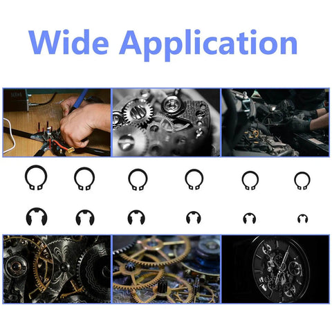 External Retaining Ring And E Clip Set Kit With 2.0 To 12 Millimeter Rings And M5 To M16 E Clips, 420 Piece Carbon Steel Circlip Assortment