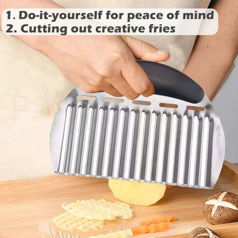 Large Crinkle Cutter For French Fries And Veggies, Stainless Steel Wavy Slicer With Handle cutting potato slices