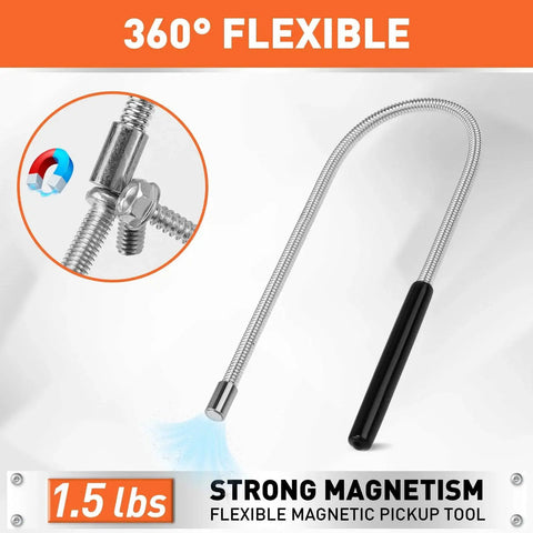 Must Have Versatile Four Piece Magnetic Pickup Tools Kit With Telescoping Extensions From 7 To 30.5 Inches And 5 To 25 Inches Bend It Flexible Magnetic Pickup Tool And Collapsible Parts Tray For Your Garage Workshop And Yard flexible magnetic tool with black handle