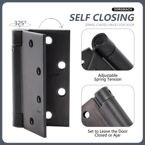 Three Pack Four And A Half Inch Oil Rubbed Bronze Self Closing Door Hinges Auto Close With Adjustable Tension Square Corner