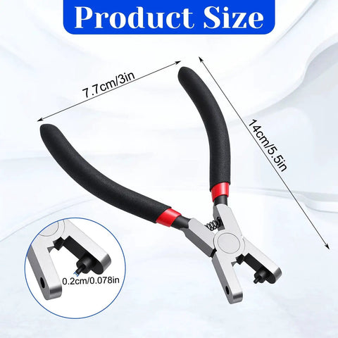 2mm Round Leather Hole Punch Heavy Duty Handheld Metal Punch Tool with soft handle, showing product size dimensions in cm and inches