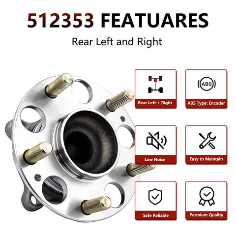 Pair Rear Wheel Bearing And Hub Assembly Fits Acura TSX 2009 To 2014 And Honda Accord 2008 To 2012 Plug And Play Direct Fit Replacement