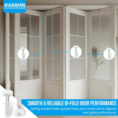Spring Loaded Bi Fold Closet Door Top Roller Guides Seven Eighths Inch Diameter Replacement Four Pack for Smooth Gliding