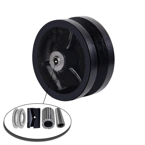 4 Inch By 1-1/2 Inch Cast Iron V Groove Caster Wheel With Straight Roller Bearing For Heavy Duty Machinery, 600 Lb Load Capacity, Black