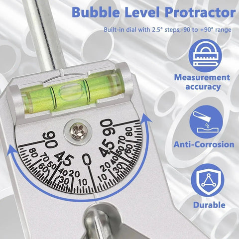 Close-up of Pipe Center Finder For Pipefitter Tools With Centering Head And 4 Inch Y Type Base Adjustable Dial Bubble Protractor