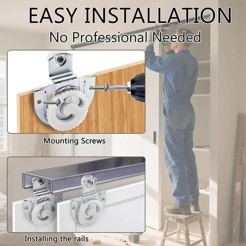 12 Piece Sliding Closet Door Hardware Kit With Rollers, Hangers, Knobs, Adjustable Hooks And 24 Screws, Galvanized Steel Wardrobe Cabinet Door Replacement Parts For Smooth, Quiet Sliding installation instructions.