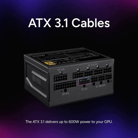 V850 SFX Gold 850W Fully Modular ITX Power Supply for Small Form Factor Builds with visible ATX 3.1 connectors