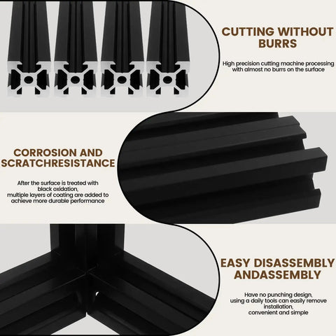 Close-up of black Eight Pack 100mm V Slot Aluminum Extrusion Profiles 2020 Series European Standard Anodized Linear Rail