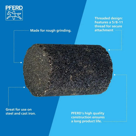 Beast Mode Heavy Duty 2-Inch By 3-Inch Type 18 Grinding Plug With 16 Grit Aluminum Oxide For Blazing Fast Metal Grinding And Deburring On Steel Cast Iron And INOX 5/8-11 Thread Part 61893 PFERD