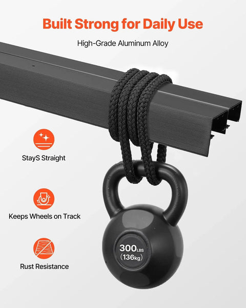 Bypass Sliding Door Hardware Kit With 6 Ft Aluminum Dual Track System For Closet Doors 36 In Wide shown with hanging weights demonstrating strength.