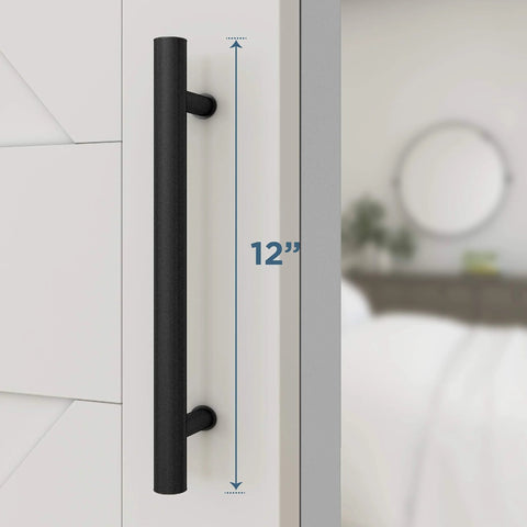 Madison Barn Door Pull Handle Matte Black 12 Inch For Wood Interior Doors Modern Farmhouse Hardware installed on door