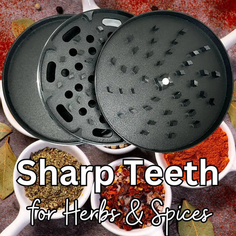 4 Inch Herb Grinder For Spices And Herbs, Zinc Alloy Low Profile 1 Inch Tall Design, 3 layer metal grinder with razor sharp teeth, flat design