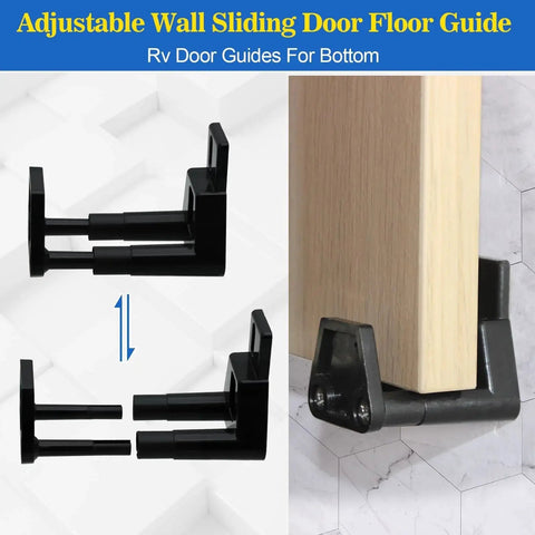 RV Sliding Door Guide Kit, Barn Door Floor Guide And Adjustable Wall Mount Sliding Door Guide With Screws, Black 2-Pack shown.