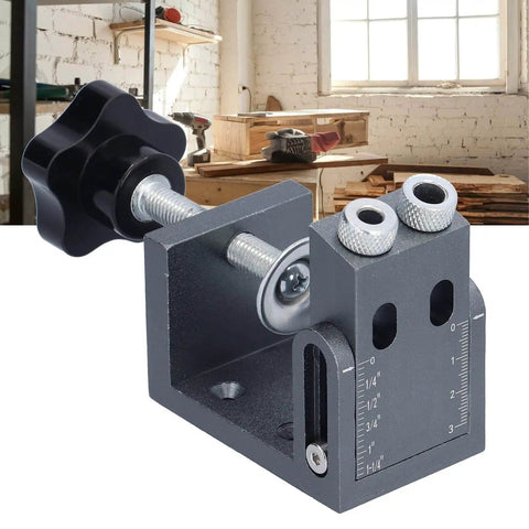 Oblique Pocket Hole Jig With Adjustable 15 Degree Drilling Locator And Self Tightening Clamp for cabinet making and woodworking projects.