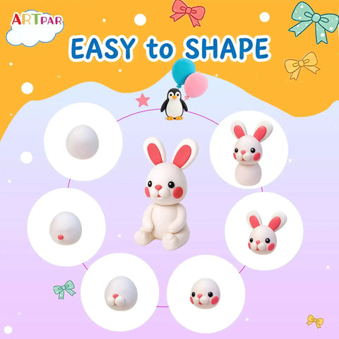 Air Dry Clay Kit For Kids With 90 Colors And Tools DIY Modeling Clay Set With Bunny Character Molding Steps