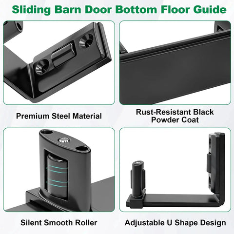 Sliding Barn Door Floor Guide And Wall Mount Set With Adjustable U Shape Flexible Flush Design for smooth quiet sliding.