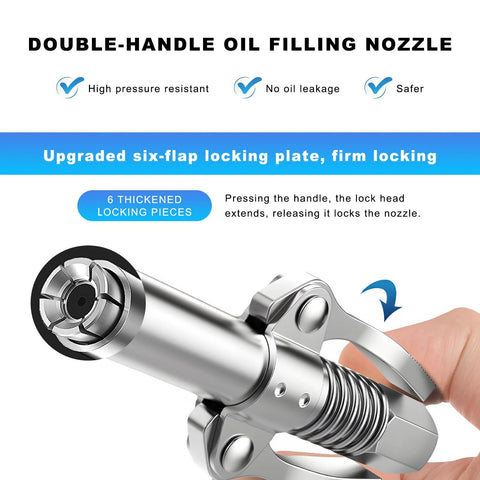 NYTKL grease gun coupler with double handles and six thickened locking jaws, 12000 PSI, 1/8" NPT