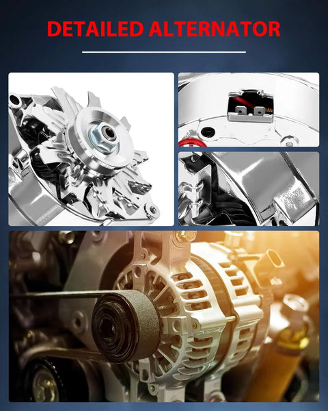 Self Exciting Alternator Replacement For Chrome BBC SBC Chevy GM With 3 Wire High Output ADR0335C details and installation