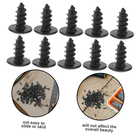 Miniature Screw Set 100 Pieces Tiny Fasteners for Furniture Repair and Small Machinery Construction Projects displayed up close