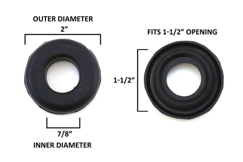 Universal Rubber Grommet Set, Two Inch Outside Diameter, Seven Eighths Inch Inside Diameter, Fits One And One Half Inch Openings