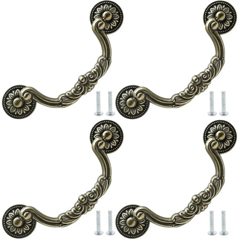 4 Pack Vintage Drop Bail Drawer Pulls Antique Bronze Cabinet Handles With 5 Inch Hole Spacing and 6.4 Inch Total Length