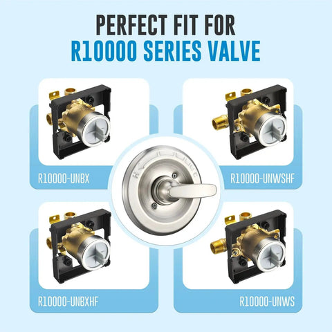 Brushed Nickel Single Handle Shower Trim Kit For Delta R10000 Series Valves T13010 Replacement with cartridge, compatible with valves shown.