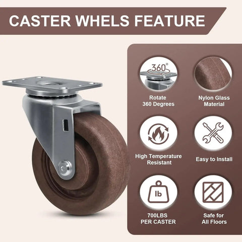 Hi Temp Glass Filled Nylon Caster Wheels For Ovens And Bakery Racks Set Of 4 With 2800 Lb Capacity And 570 F Heat Tolerance 300 C