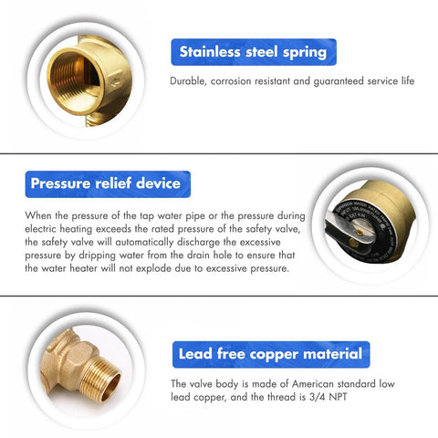 VAV pressure relief valve, 3/4 in NPT female, stainless steel spring, lead-free copper body